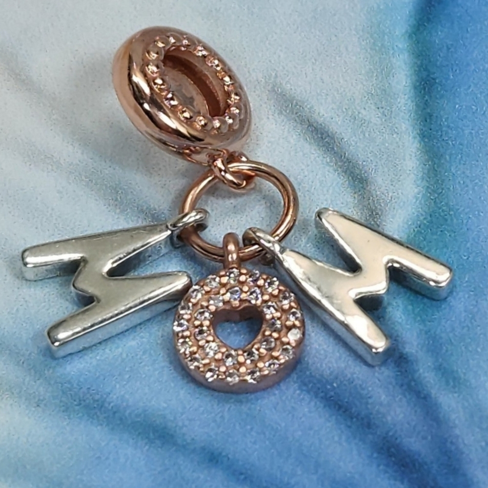 S925 Sterling Silver MOM Mothers Day Rose Gold European Style Charm Pendant